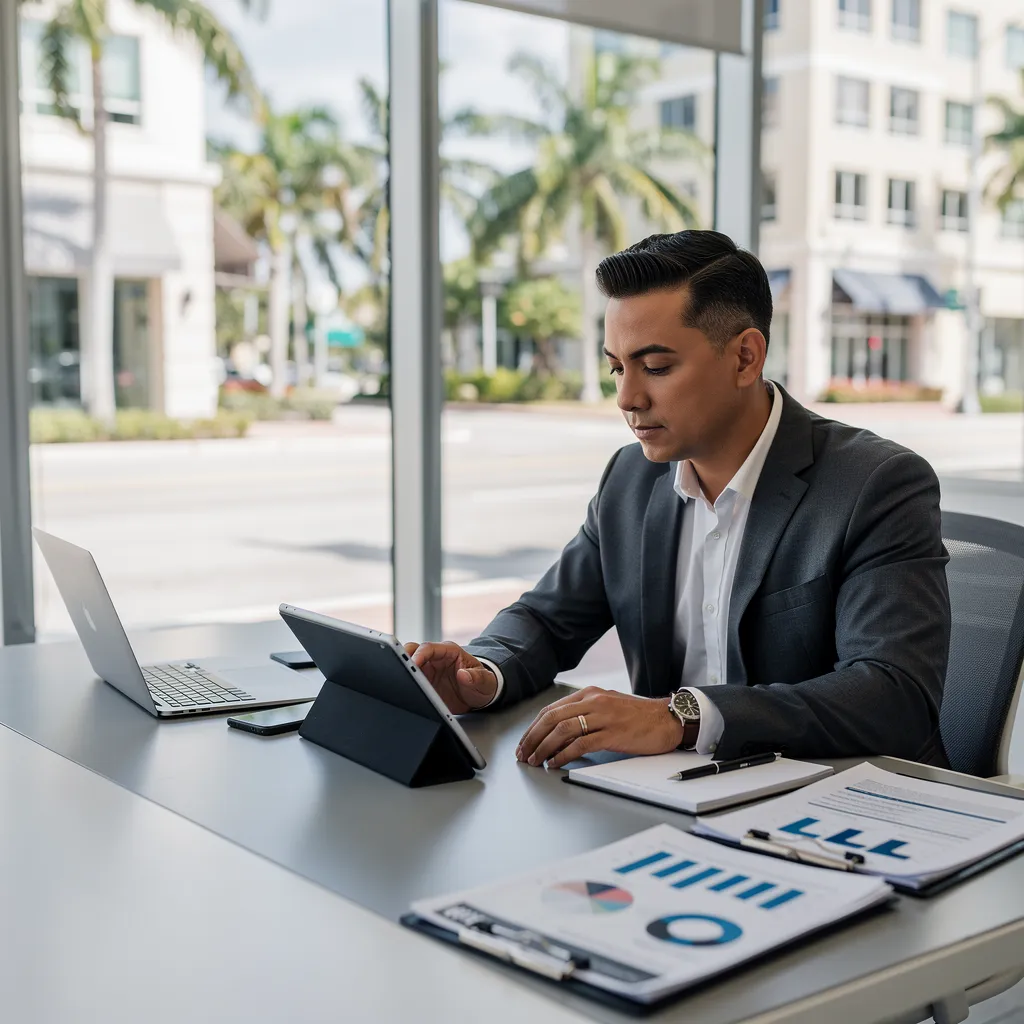 Business owner reviewing telecom options