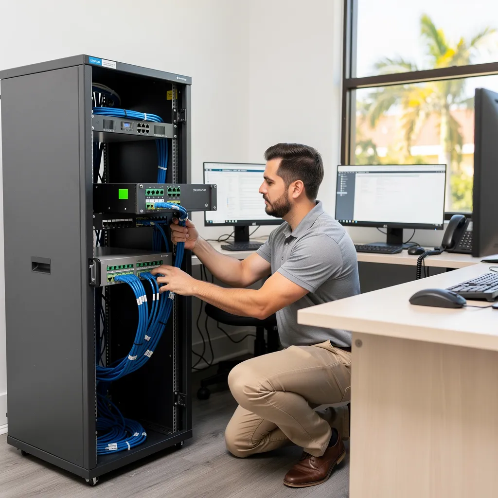 IT technician configuring network hardware