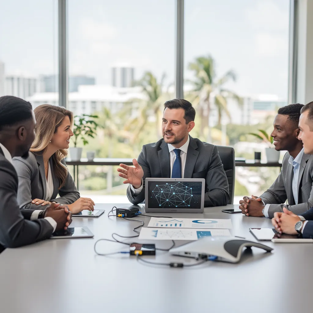 Business team discussing telecom solutions