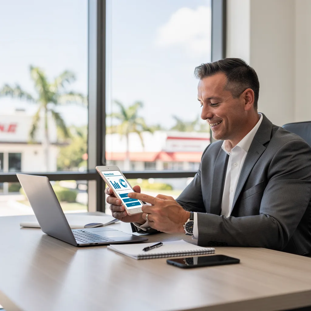 Business owner reviewing telecom options