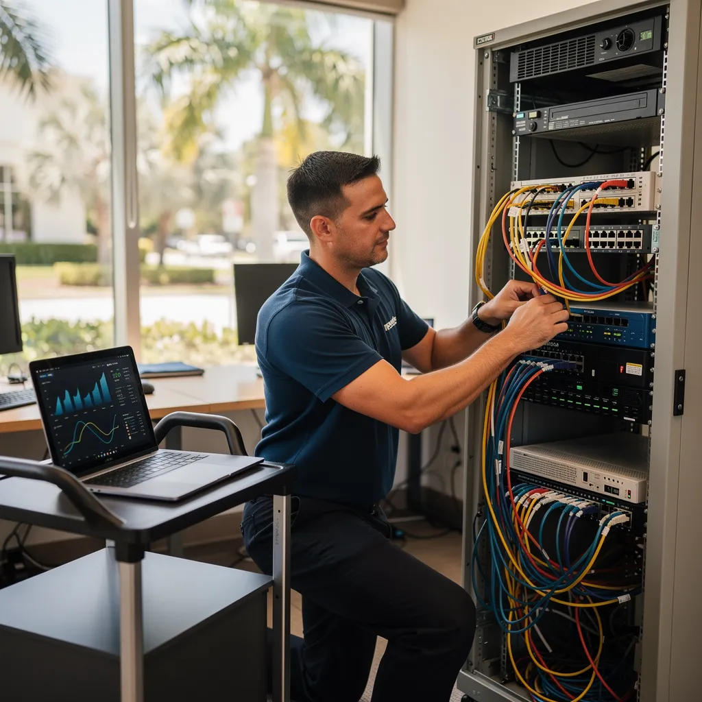 IT technician configuring network hardware
