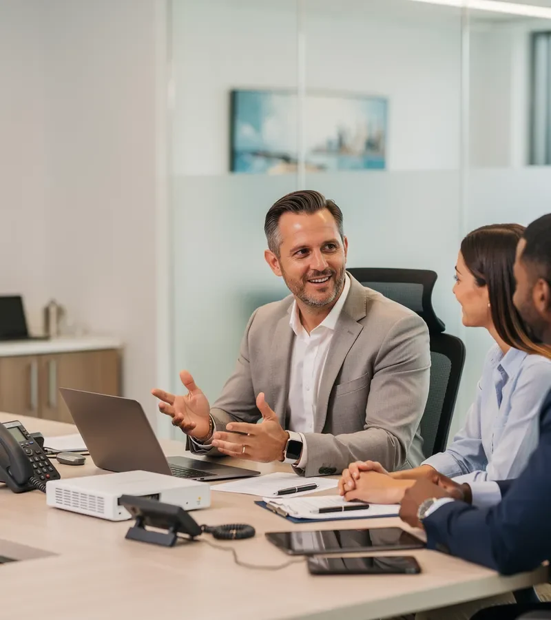 Professional telecom consultant advising business clients