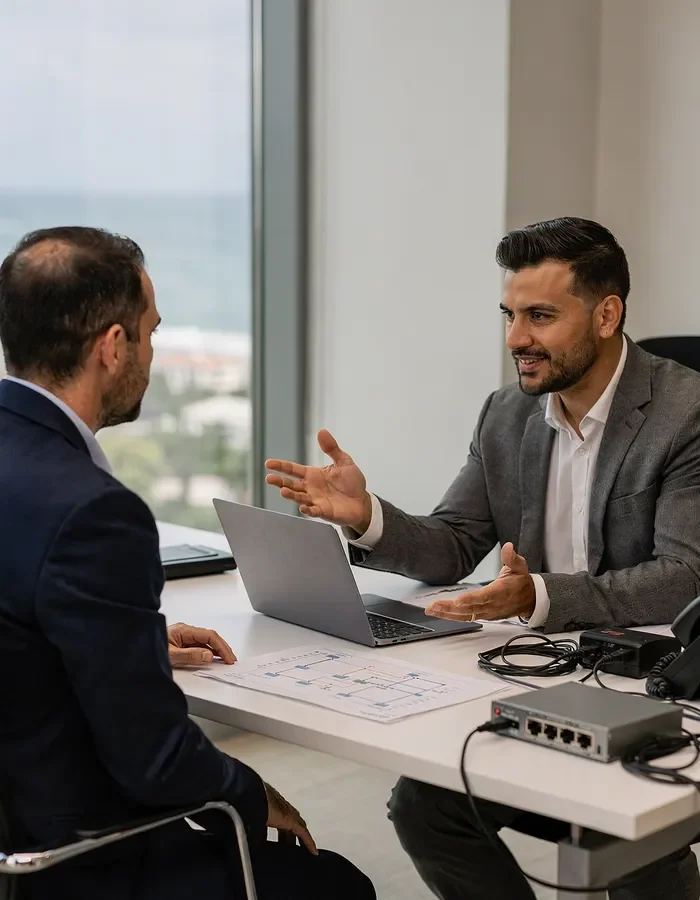 Telecom advisor consulting with business client