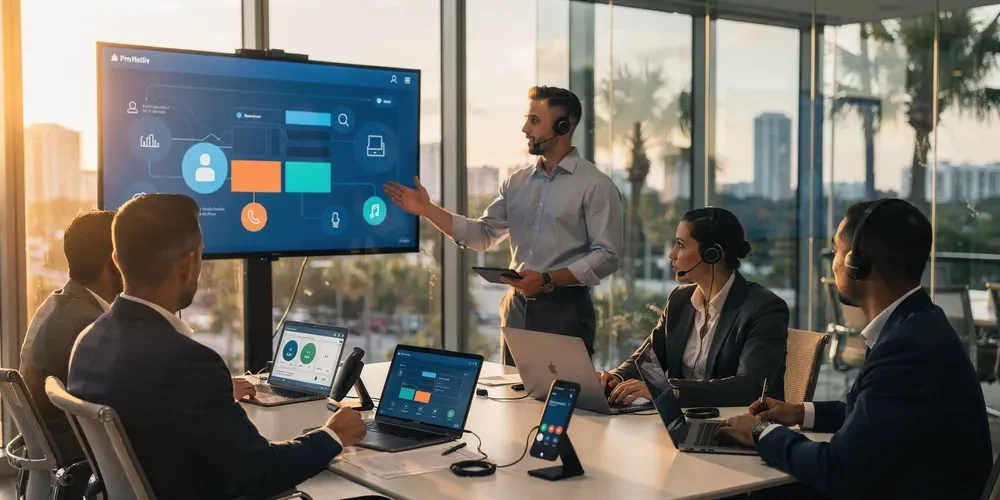 Business team using cloud voice technology