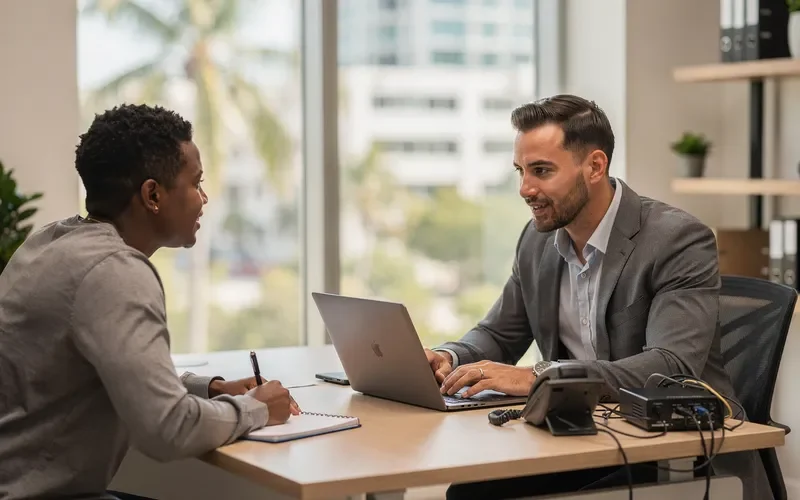 Telecom professional consulting with business client